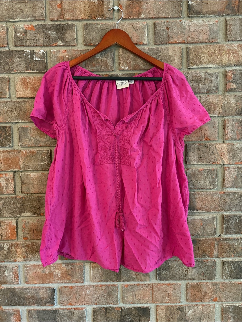 St. John's Bay Fuchsia Embroidered Peasant Tunic